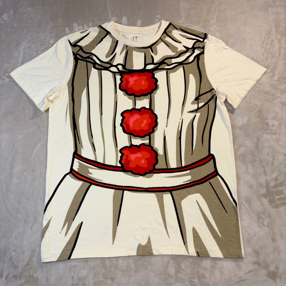 IT Chapter Two Pennywise Costume Graphic T-Shirt Mens XL Cream Horror Movie